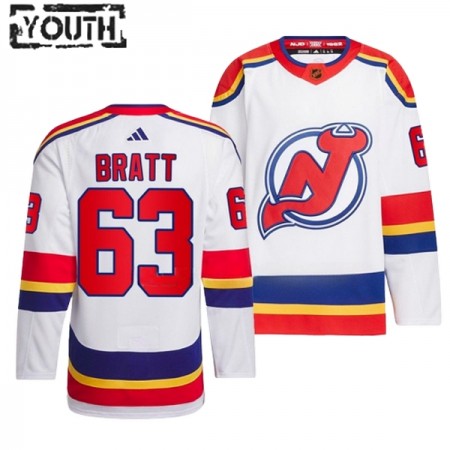 New Jersey Devils Trikot Jesper Bratt 63 Adidas 2022-23 Weiss Reverse Retro 2.0 Authentic - Kinder
